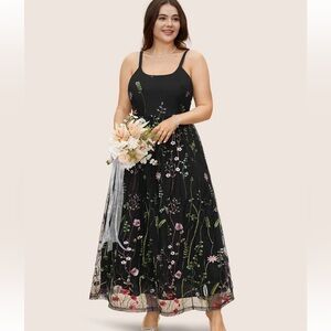 BloomChic Plus Size U Neck Floral Embroidered Mesh Cami Dress